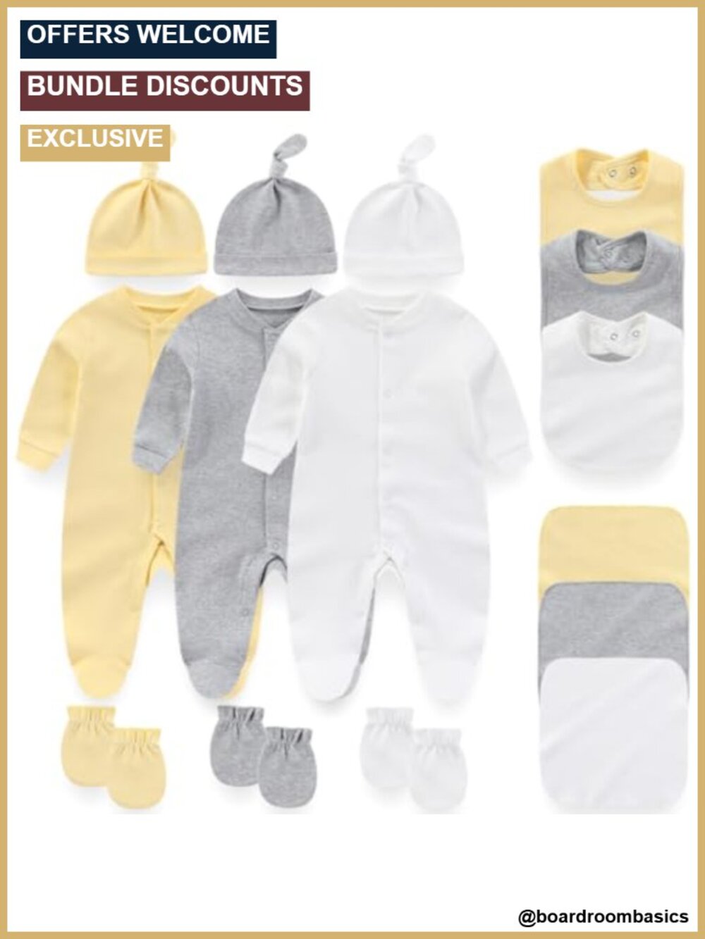 Newborn Baby 15-Piece Cotton Layette Set Long Sleeve Romper Jumpsuit Outfit